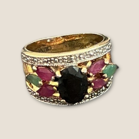 Vintage Sterling Floral Multi Gemstone Ring - Picture 1 of 5